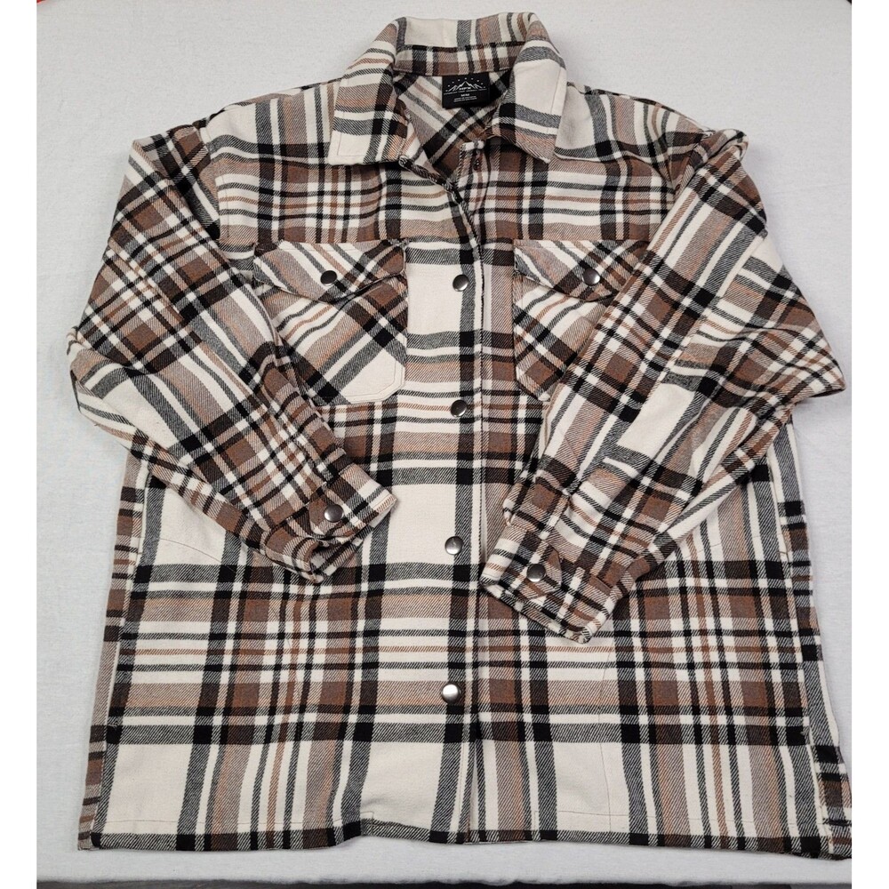 HFX Women's Flannel Plaid Shirt Jacket Black Brown White Size M